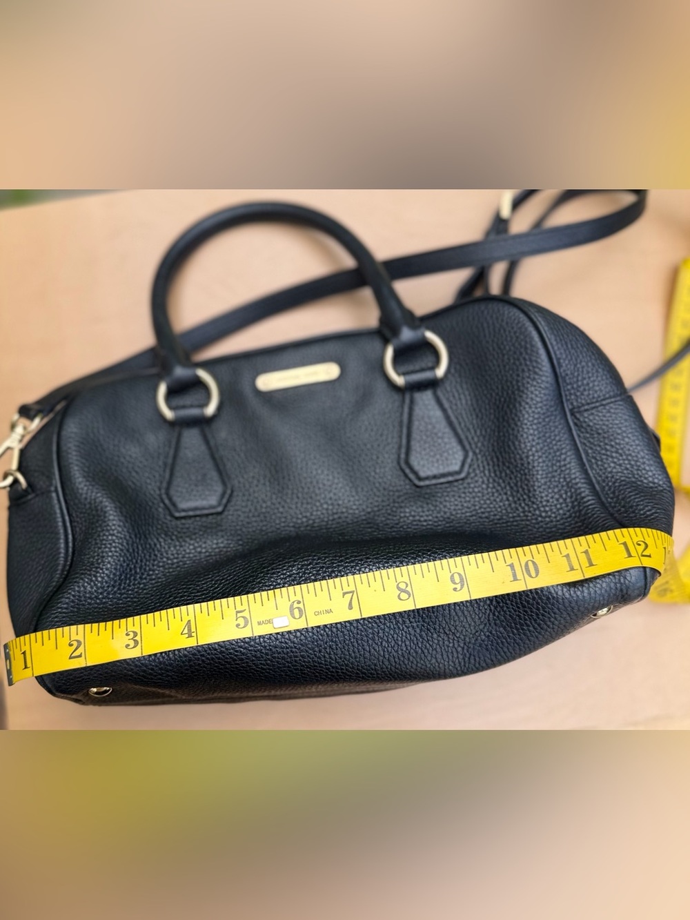 Michael Kors Black Pebbled Leather Crossbody Satchel Gold Tone Zip Top Handles - Picture 9 of 12